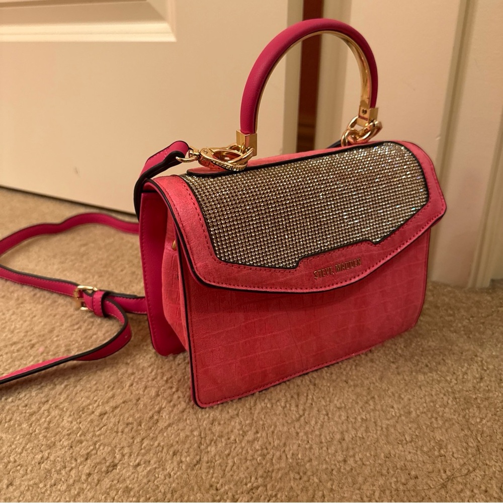 Steve Madden Hot Pink Rhinestone Flap Top-Handle Crossbody